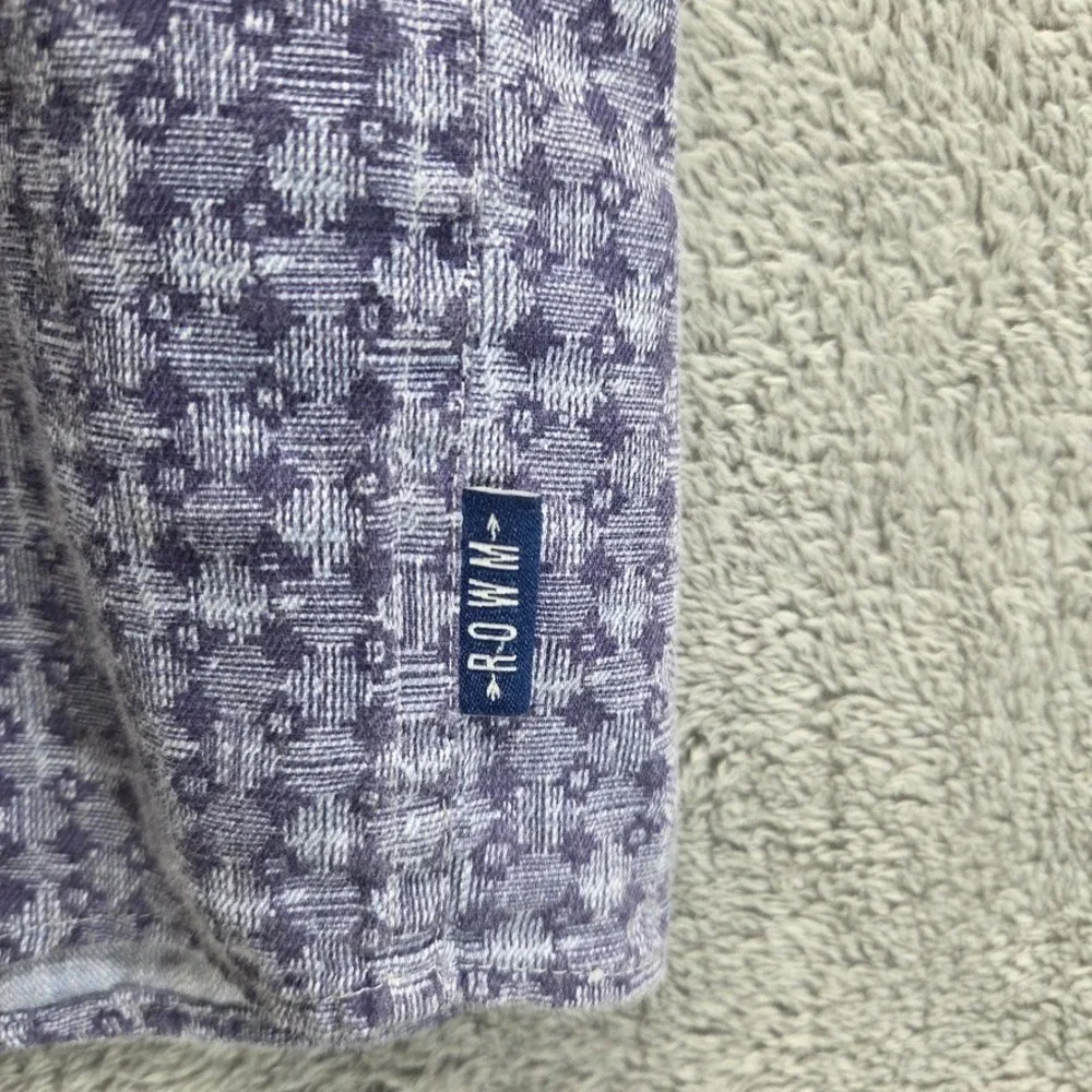 ROWM Shirt Mens Large Blue Button Down Short Sleeve Geometric Beach Vacation